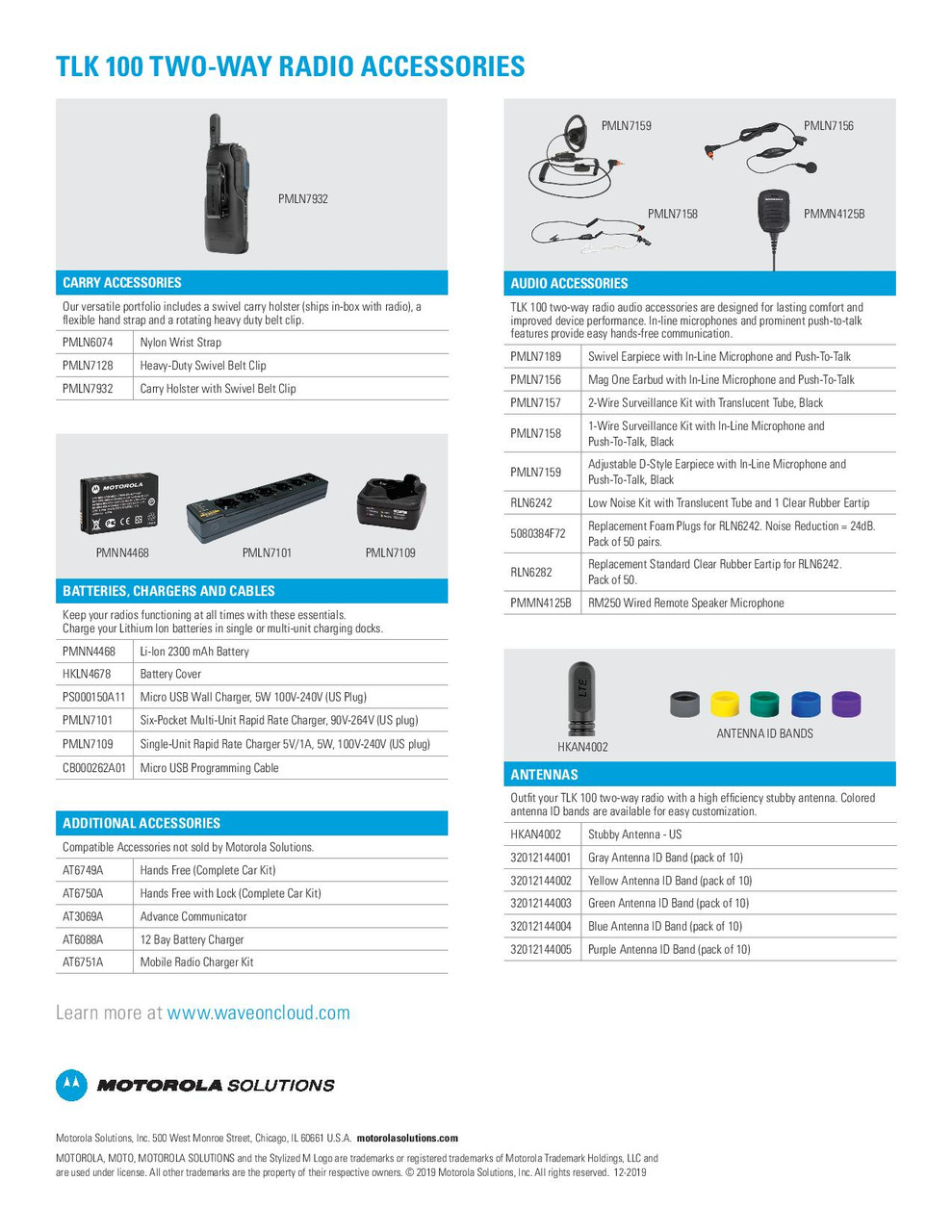 Motorola TLK100 Spec Sheet Page 2