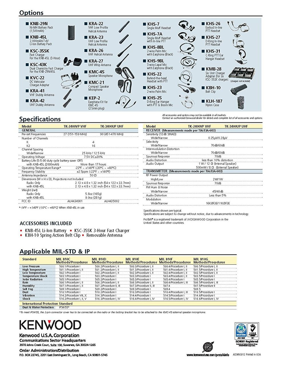 Kenwood ProTalk TK-3400 Spec Sheet Page 2