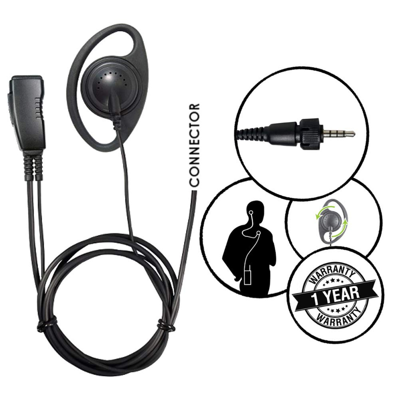 ICOM Two Way Radio Compatible D Ring Headset - DR1W-S3A