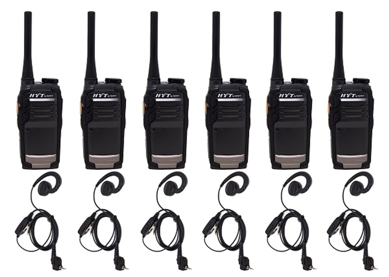 HYT TC-320 & C-Ring Headset with In-Line Push to Talk Mic. 6 Pack 