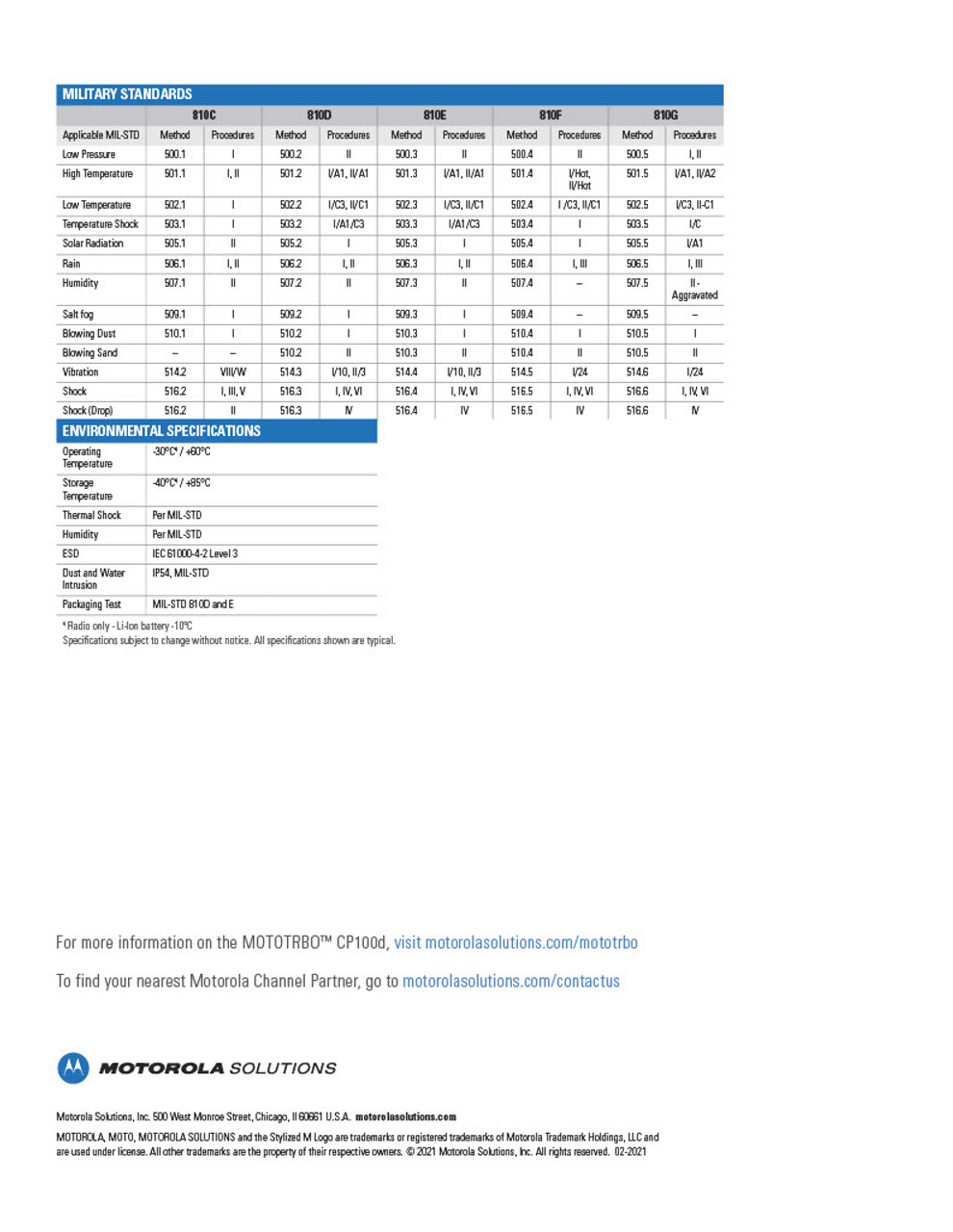 Motorola CP100d with Full Key Pad Spec Sheet Pg4