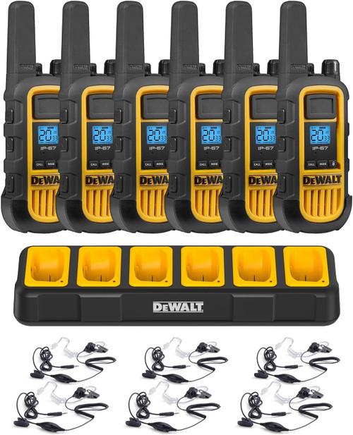 DeWALT DXFRS800 Heavy Duty Walkie Talkies - Pack of Six Radios & Headsets with Six Port Charging Station