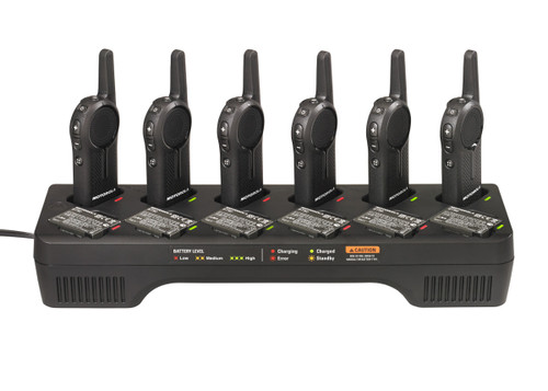 Motorola PMLN7136 DLR Series 12 Port Charging Tray can charge 12 radios or 12 batteries or a combination of both.