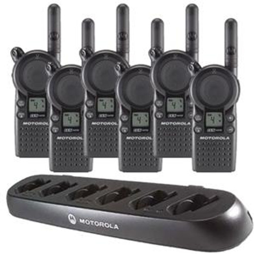 Motorola CLS1110 1 Watt 1 Channel UHF Two Way Radio Six Pack with a Motorola 56531  CLS Series Multi-Charger