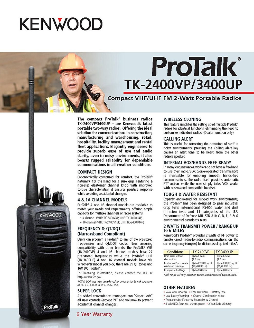 Nord telt Videnskab Kenwood ProTalk TK2402V16P Two Way Radio