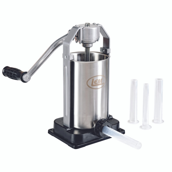 5 lb. Vertical Sausage Stuffer with Plastic Stuffing Tubes right facing