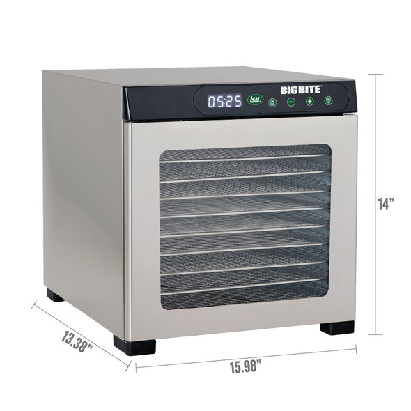 Refurbished BigBite® 10-Tray Stainless Steel Dehydrator Dimensions