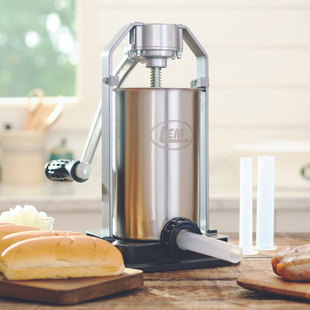 5 lb. Vertical Sausage Stuffer with Plastic Stuffing Tubes beauty image