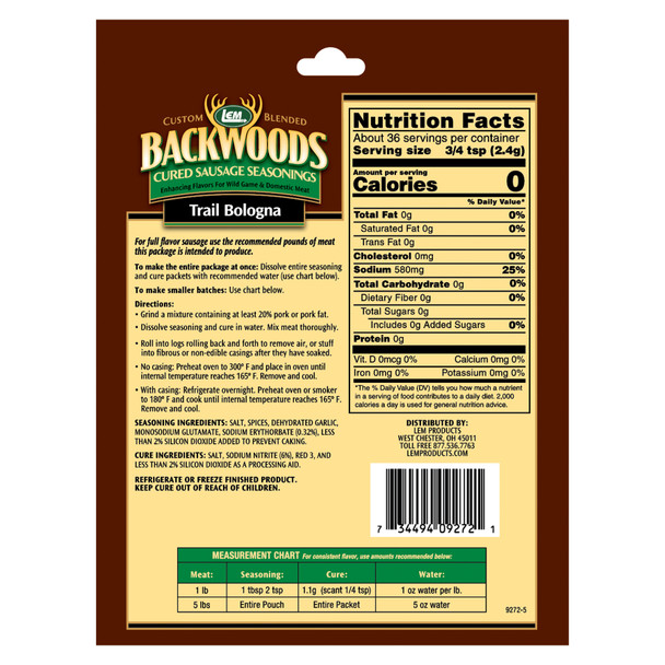 Backwoods® Trail Bologna Kit Seasoning Back