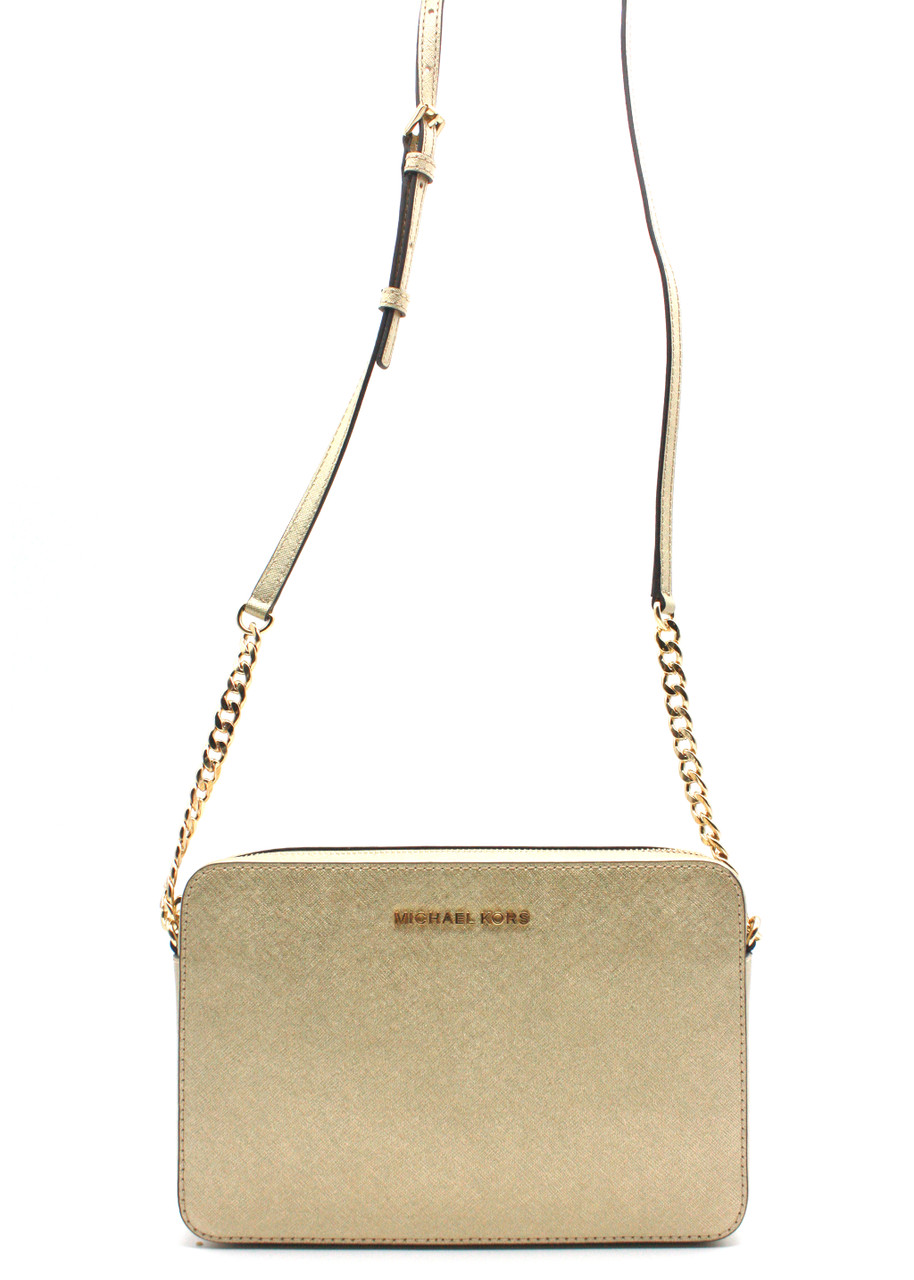 GetUSCart- Michael Kors Emmy Medium Saffiano Leather Crossbody Bag in Pale  Gold