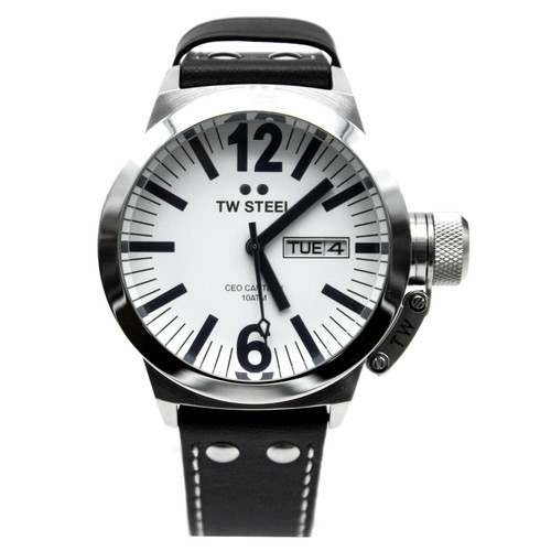 TW Steel CE1005 Men's Canteen 45mm Stainless Steel White Dial Leather Watch