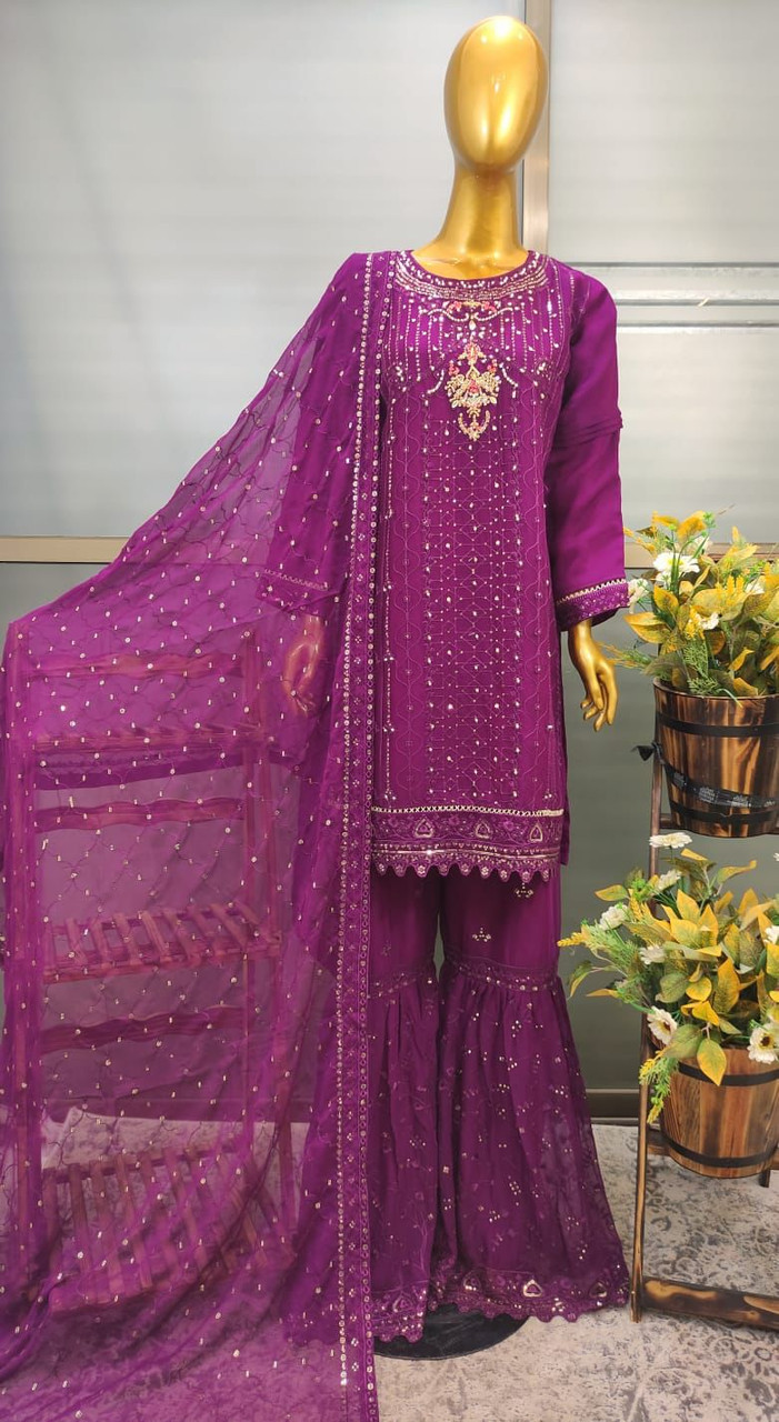 Agha Noor Chiffon 3pc Party Wear Gharara