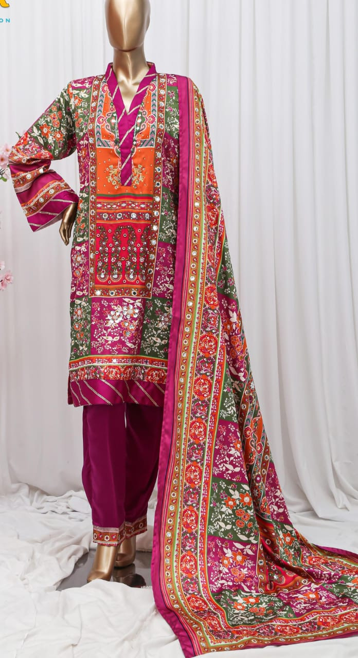 Silk 3pc Mirror Work Design Multicolor Suit MirrorSilk01