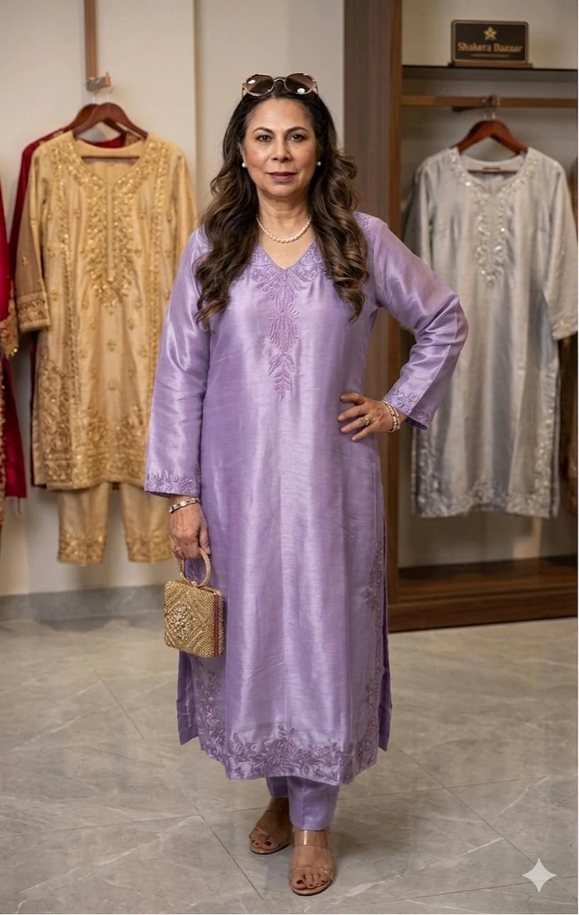 pakistani dress silk EZRA  Blue Tassar Silk Pakistani Dress with Crystal Handwork  Shireen  Lakdawala