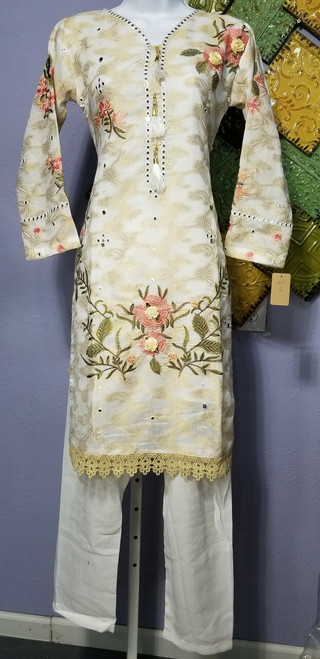 Banarasi Jacquard Kameez Ivory Party Wear Shalwar kameez 3pc XSmall 34" Skp907-1