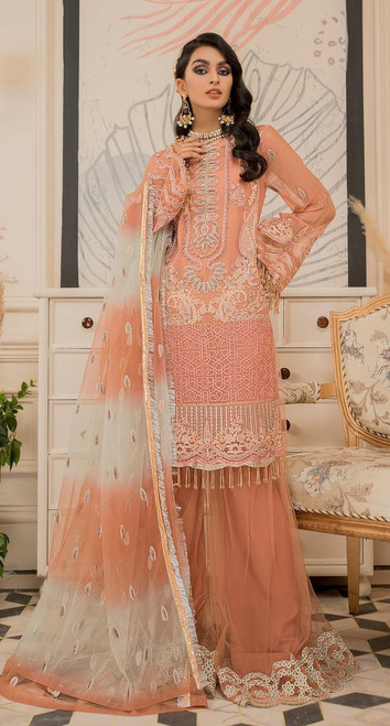 Peachy Pink Chiffon Formal Wear 3pc 5XLarge 55" Sharara Skp1858-1