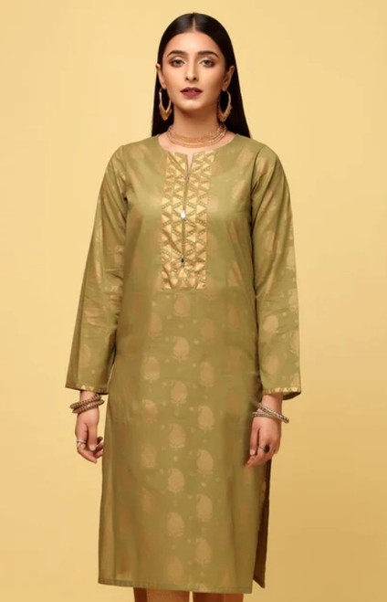 Mehndi Chinyere Designer Party Wear Banarsi Lawn Kurti  KDK58