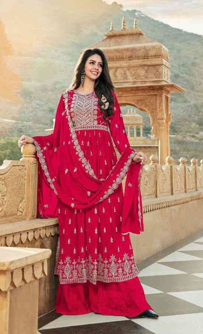 Pink Chiffon Georgette Formal Wear 3pc  Large 44" Shalwar kameez  Skf1004
