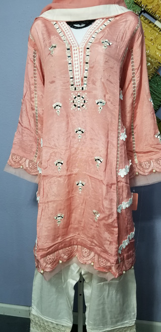 Pink Mirror Work  Style Party Wear Large 44" 3pc Shalwar kameez  Skp1060