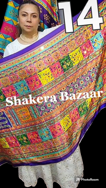 Karachi Silk Mirror Design Multi Color Scarfs/Shawl