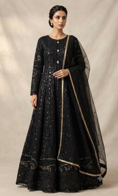 Wedding Wear Black Chikankari Gown JC25-Black