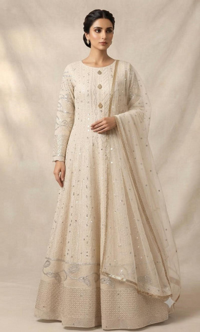 Wedding Wear Ivory Chikankari Gown JC25-Ivory