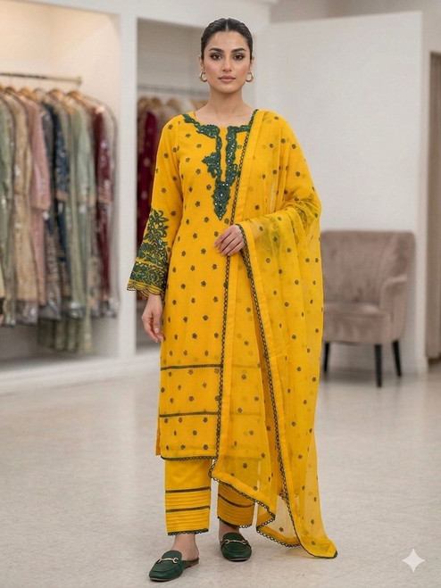 Partywear Chiffon Mirror Work 3pc Suit MIRROR1