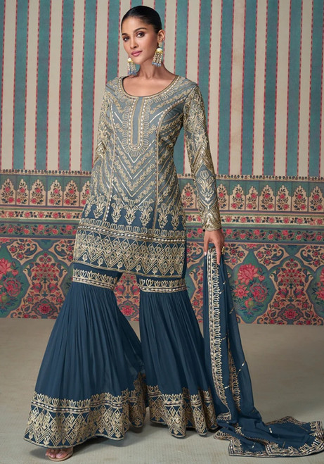 Wedding Wear Chiffon 3pc Gharara Suit NIK02