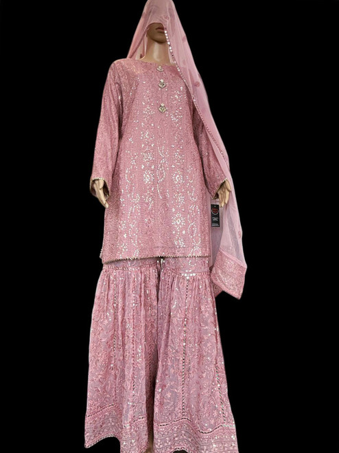 Tea Rose Pure Chiffon Chikankari Sharara Tpink01 Tea Rose Pure Chiffon Chikankari Sharara Tpink01