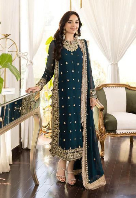 Teal Plus size Pure Chiffon 3pc Suit PLUS12
