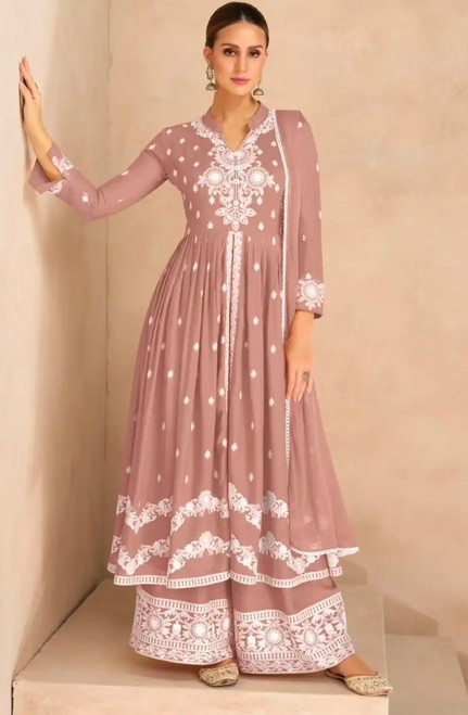 Almond Beige Vamika Floral Embroidered Rayon 3pc Suit VAM2
