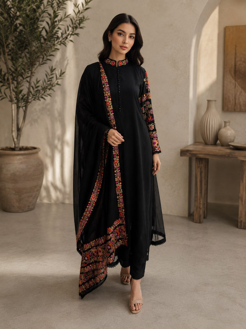 Luxury Pret Black Embroidered 3pc Gown GNAZ2