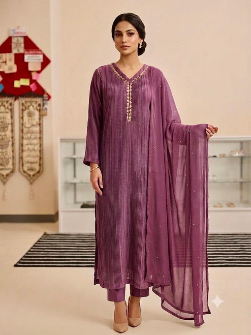 Elegant Tea Rose Crush Silk 3pc Kaftan CRK5