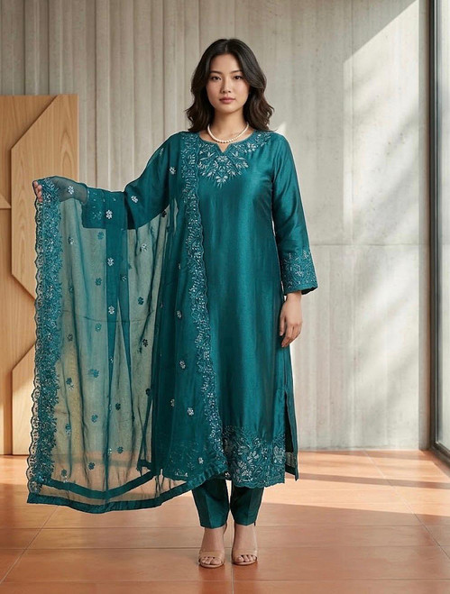 Sheesha Silk 3pc Embroidered Kaftan KAF11