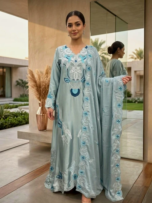 Sheesha Silk 3pc Embroidered Kaftan SK19