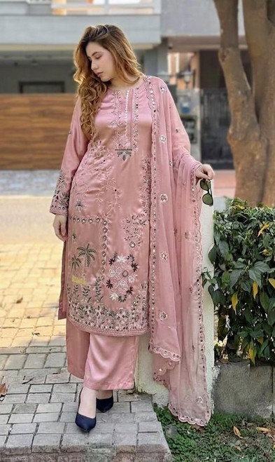 Tea Rose 3pc Silk Embroidered  Suit SK26
