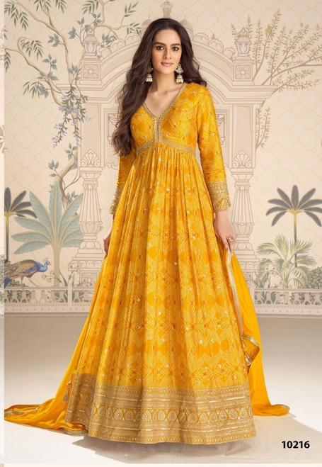 Mustard Chinon Silk Bandhani 2pc Gown 10216