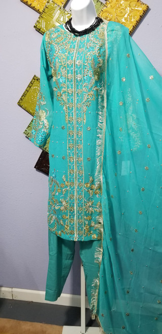 Formal Chiffon Embroidered 3pc Suit Medium 39"  Skp122