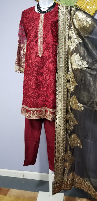 Formal Chiffon Embroidered 3pc Small 35" Shalwar kameez  SkF139