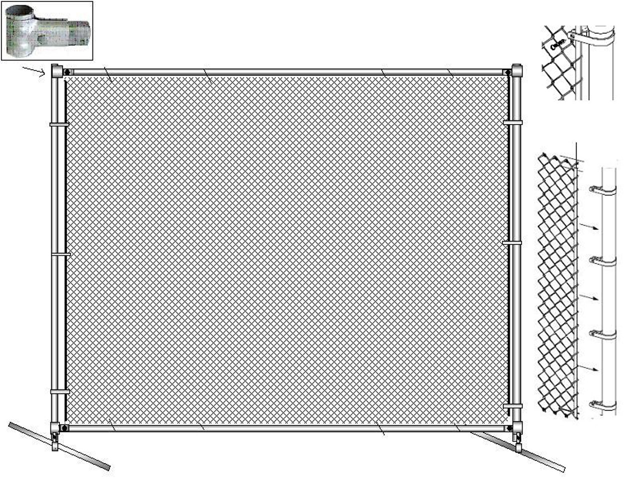 Black Chain Link Fence Sports Panel Kit 6High x 10ft Wide Panel - Portable Panel Component Kit, SELF ASSEMBLY REQUIRED