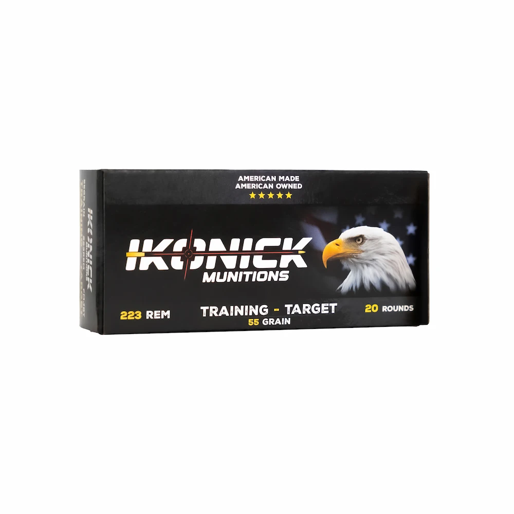 Box of Ikonick USA .223 REM 55gr FMJBT Premium Range Ammo