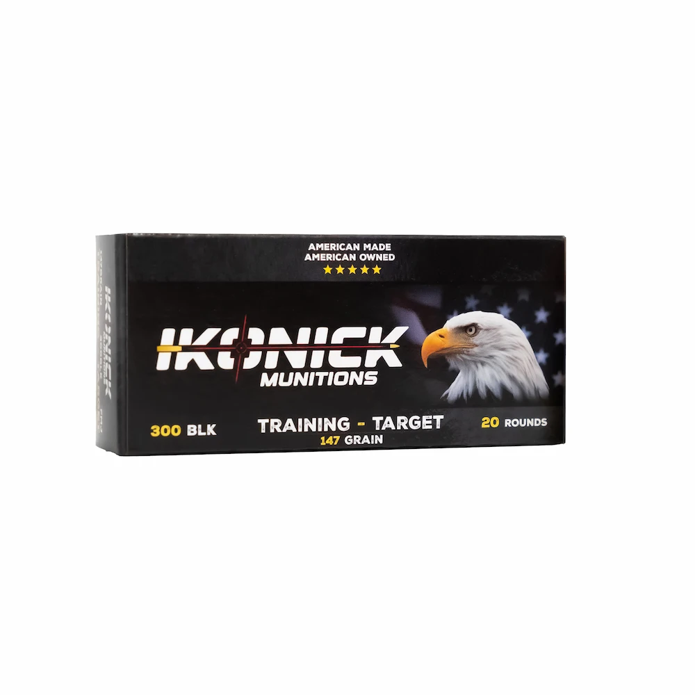 Box of Ikonick USA .300 BLK 147gr FMJBT Reman Brass