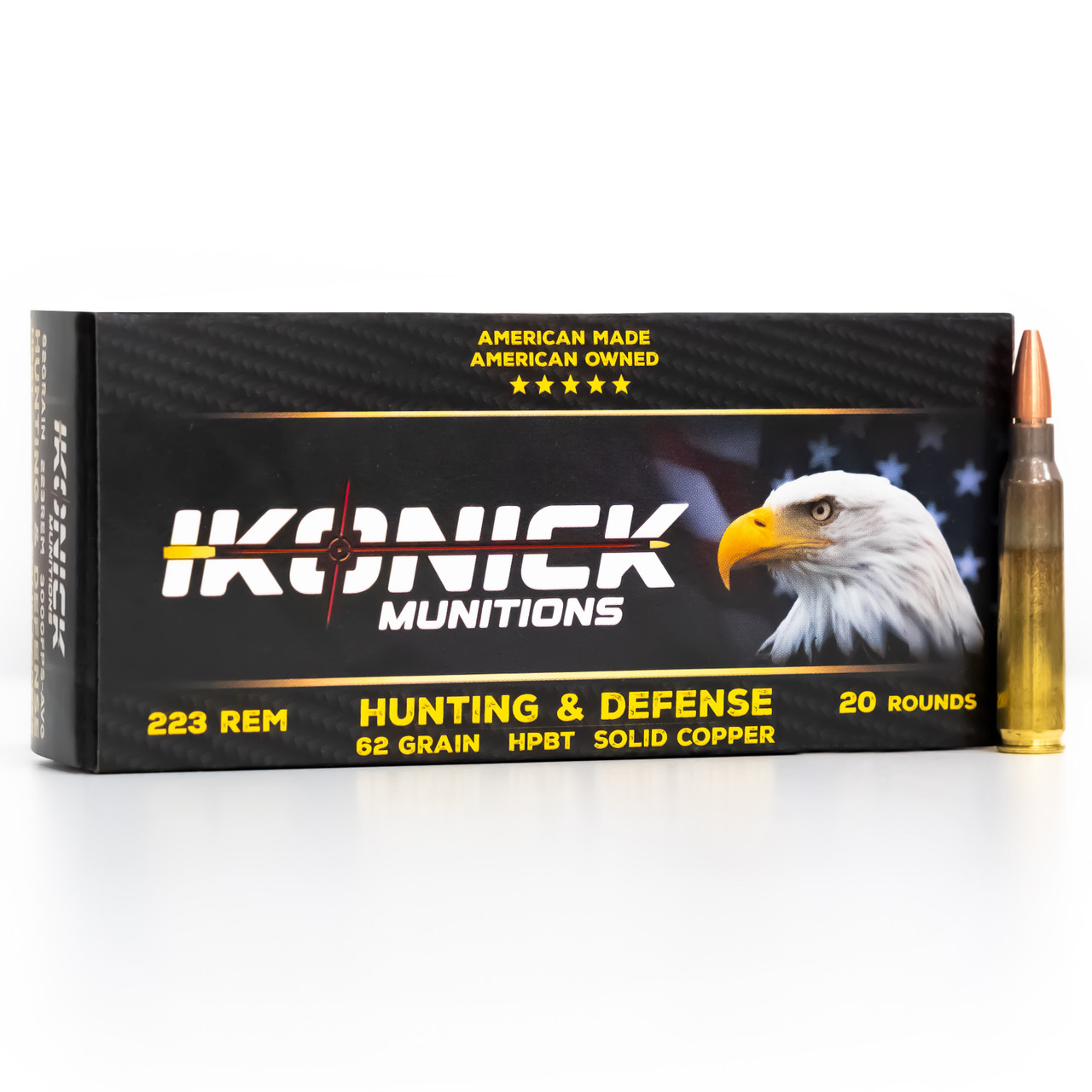 223 Rem 62gr SC HPBT Ammo | 20 Round Box | Ikonick USA