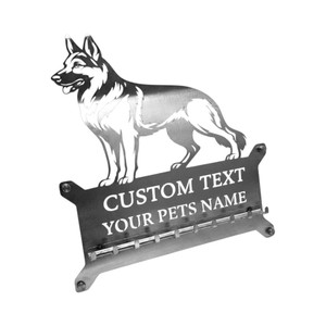 German Shepherd Key Holder with Custom Name – 18-Gauge Stainless Steel Wall Decor