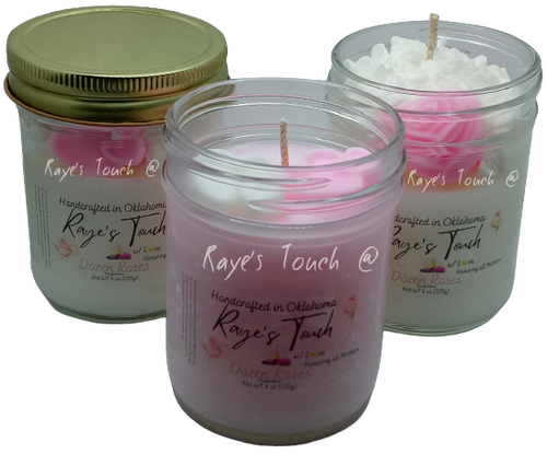 Raye's Touch original scent Dozen Roses 6 oz Decorative Candles, 3 versions