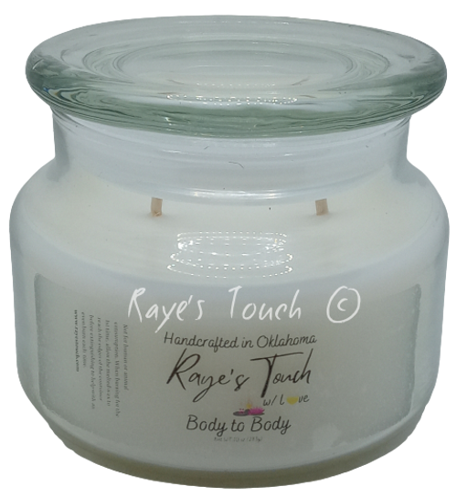 Raye's Touch original scent Body to Body 10 oz 2-Wick Candle, w/ Lid