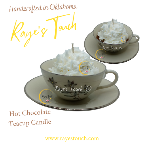 Raye's Touch original scent Hot Chocolate Decorative Teacup Candle w/Saucer