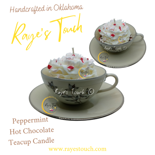 Raye's Touch original scent Peppermint Hot Chocolate Decorative Teacup Candle w/Saucer