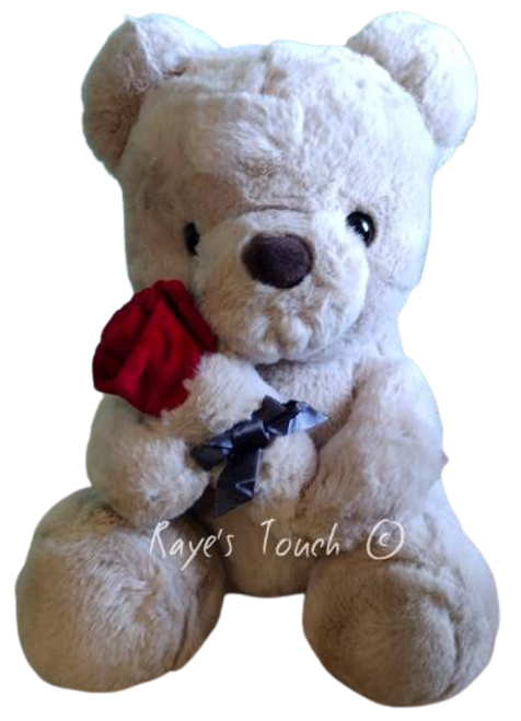 Raye's Touch 10" Plush Teddy Bears w/ Red Rose, beige.