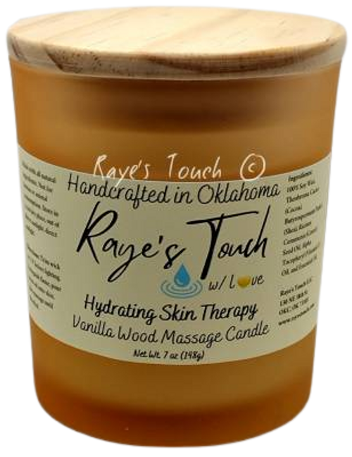 Raye's Touch Hydrating Skin Therapy 7 oz Vanilla Wood Massage Candle w/ Lid